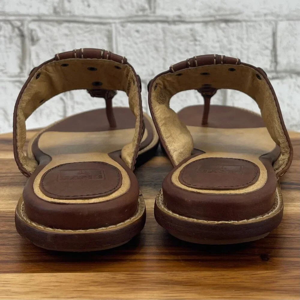 Frye Brown Leather Thong Sandals with Gold Hardware